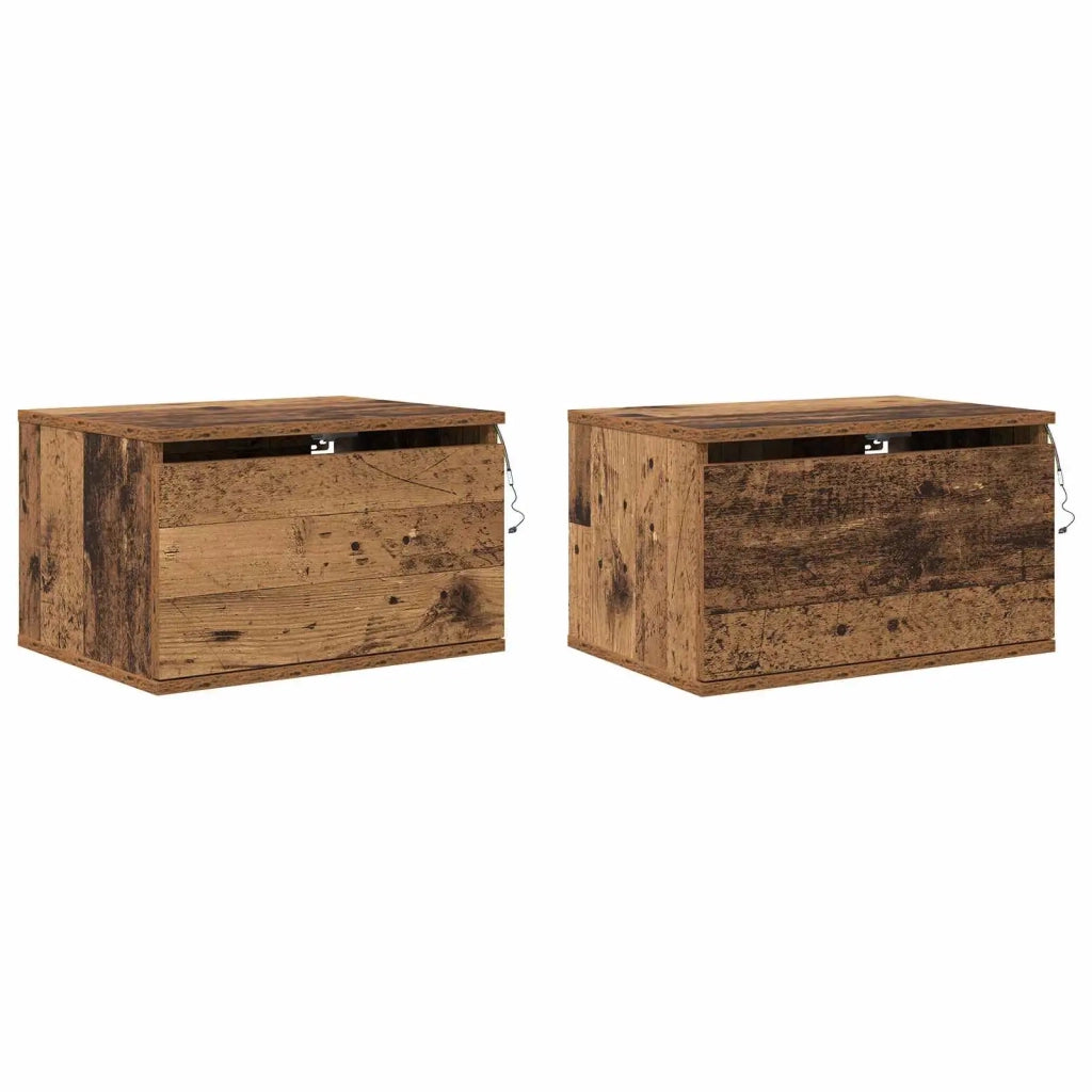 Set di 2 Mobiletto da Comodino | Armadio da Notte | Mobiletto da notte a parete con cassetto Legno vecchio