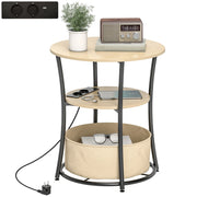 Tavolino rotondo 3 livelli con stazione di ricarica ¨C Xylo ¨C ?50x55,1 cm legno naturale