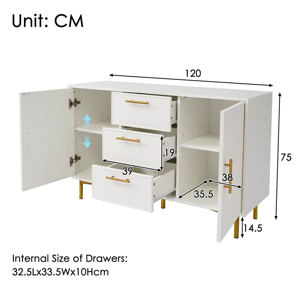 Armoire de rangement - Xylo - 120x40x75cm - Blanc - 2 portes 3 tiroirs