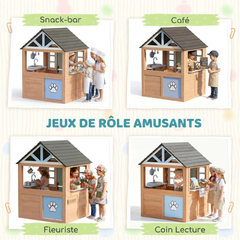Casetta Bambini Giardino Legno con Cucina Gioco ¨C Zephmum ¨C Naturale 120x120x120