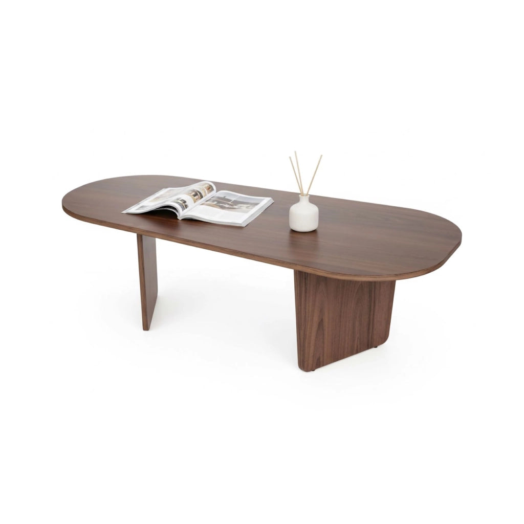 Dozza, Tavolino da Salotto Forma Ovale, 130x65x40h cm Marrone Noce