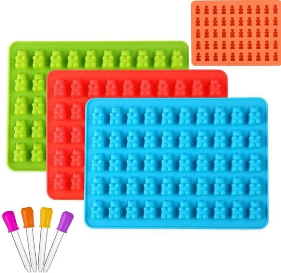 Forme per Dolci 4 Pezzi - Bevande in Gomma - Rivestimento Antiscivolo - Incluso Pipette - Per Gomme da Dolce/ Cioccolato - Flessibile e Facile da Pulire - Strumento per Dolci