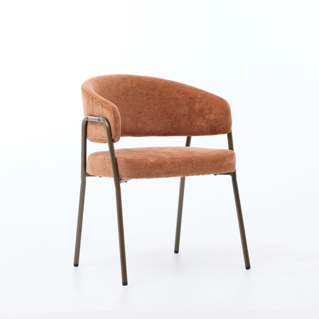 Sedia da pranzo moderna in chenille - Zephmum- Gambe in ottone antico, arancione