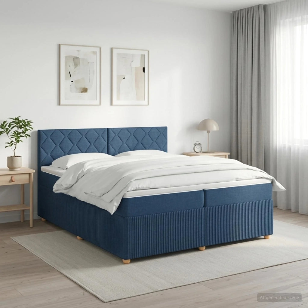 Letto box spring con materasso Blu 200 x 200 cm Tessuto 3451558