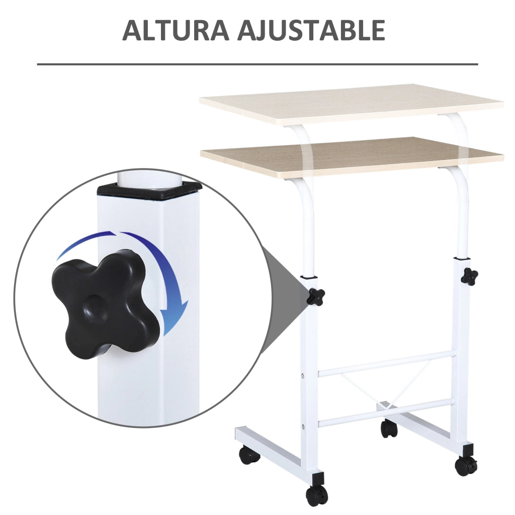 Tavolino con Ruote e Altezza Regolabile ¨C Zephmum ¨C 60x40x68-78 cm Bianco