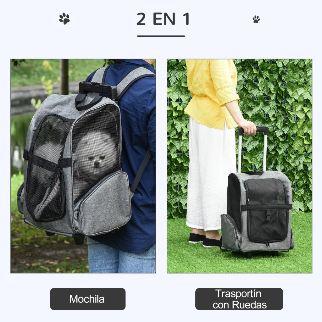 Carrello Trasportino per Animali Domestici 2 in 1 ¨C zephmum ¨C Grigio 42x25x55 cm