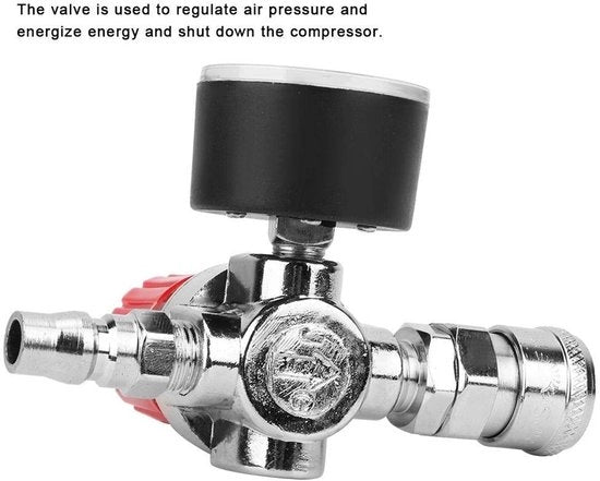 Regolatore di pressione a schiaccia bottone - Incluso manometro - Connettore maschile/femminile - Accessorio per compressore - Adatto per regolazione di pressione dell'aria