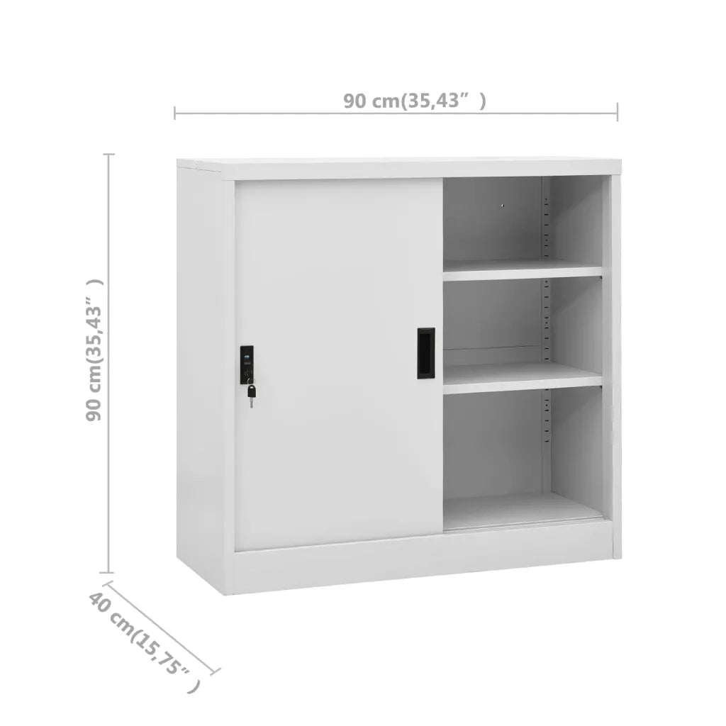 Robusto armadio da ufficio con ante scorrevoli e serratura dimensioni 90 x 40 x 90 cm stile moderno in acciaio grigio chiaro. Codice articolo: 02_0046811.