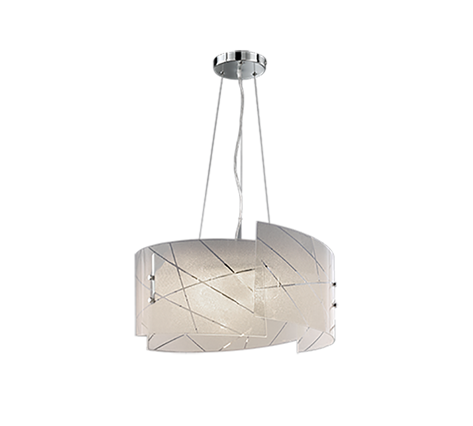 Lampada a sospensione 3 vetri, graniglia con righe, D 50 cm, Sandrina