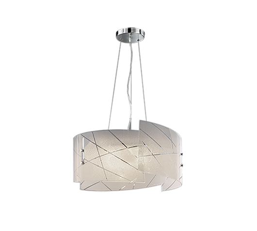 Lampada a sospensione 3 vetri, graniglia con righe, D 50 cm, Sandrina