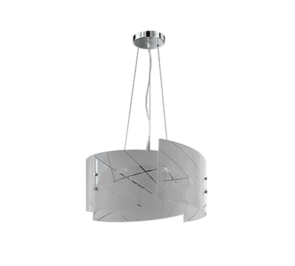 Lampada a sospensione 3 vetri, graniglia con righe, D 50 cm, Sandrina