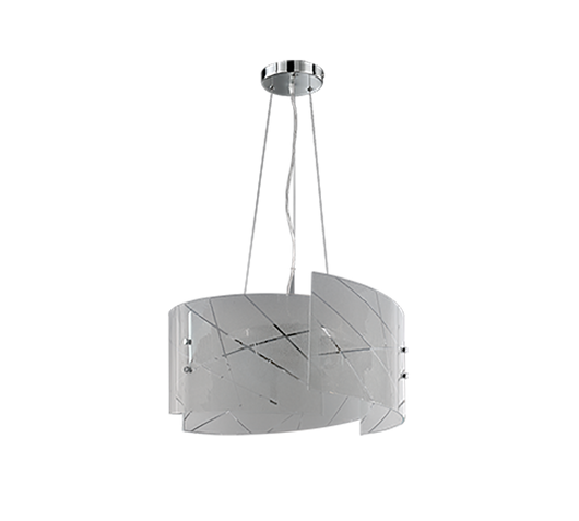 Lampada a sospensione 3 vetri, graniglia con righe, D 50 cm, Sandrina