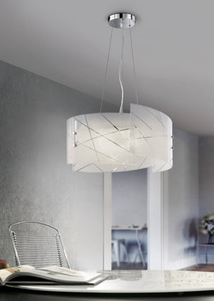 Lampada a sospensione 3 vetri, graniglia con righe, D 50 cm, Sandrina