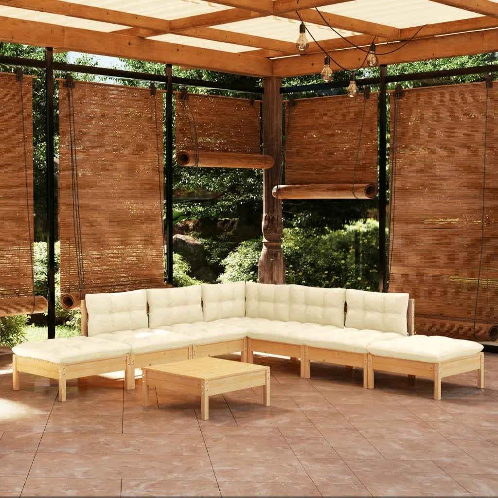 Set Divani da Giardino 8 pz con Cuscini Crema in Massello di Pino cod mxl 48010