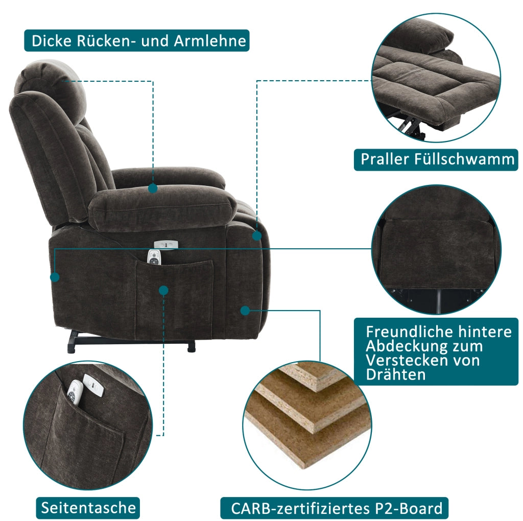 Poltrona relax elettrica con massaggio, riscaldamento e USB