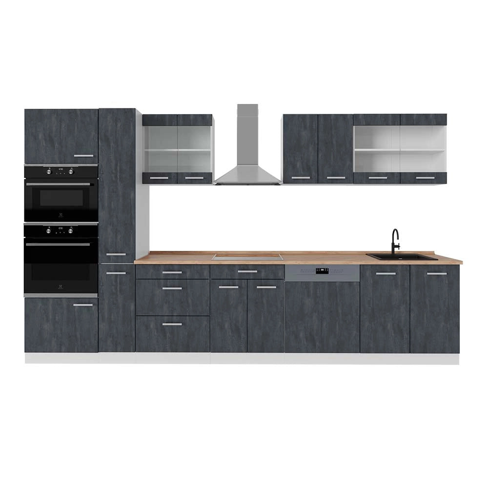Vicco Mobile da cucina Nero cemento/bianco 350 cm PL Rovere