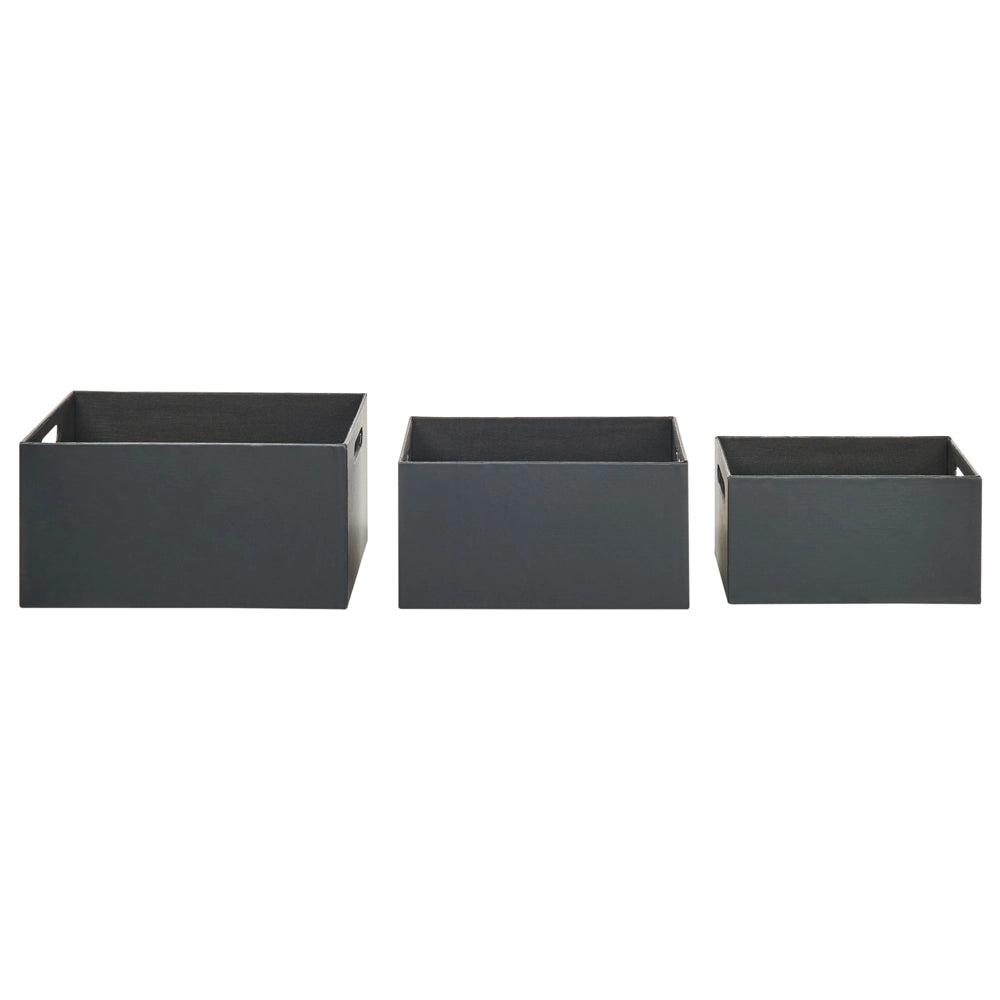 Set di 3 cesti portaoggetti con manici in ecopelle grigio fatti a mano