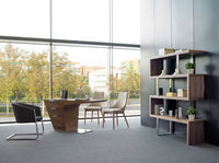 Scrivania in noce con base in acciaio cromato