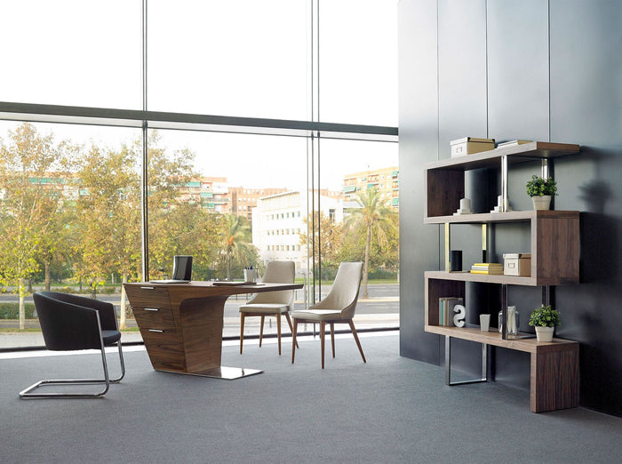 Scrivania in noce con base in acciaio cromato