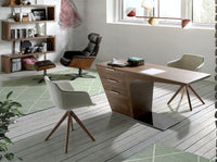 Scrivania in noce con base in acciaio cromato