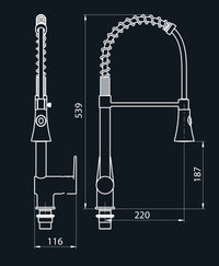 Rubinetto miscelatore estrabile con leva clinica e doccetta multigetto