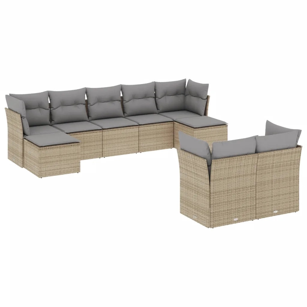 Set Divano da Giardino 9 pz con Cuscini Beige in Polyrattan 3250148