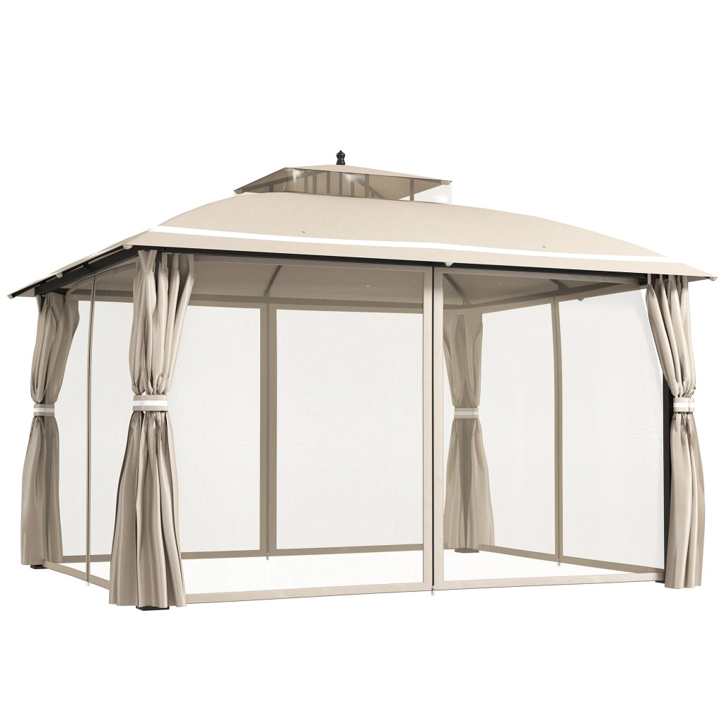 Gazebo da Giardino 370x303x290 cm Tende Laterali e Zanzariere Beige