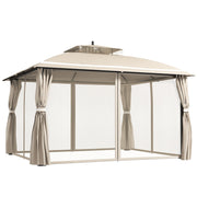 Gazebo da Giardino 370x303x290 cm Tende Laterali e Zanzariere Beige