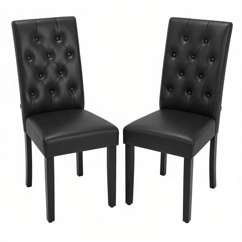 Set di 2 sedie da pranzo con schienale alto in pelle sintetica e legno massello, nere