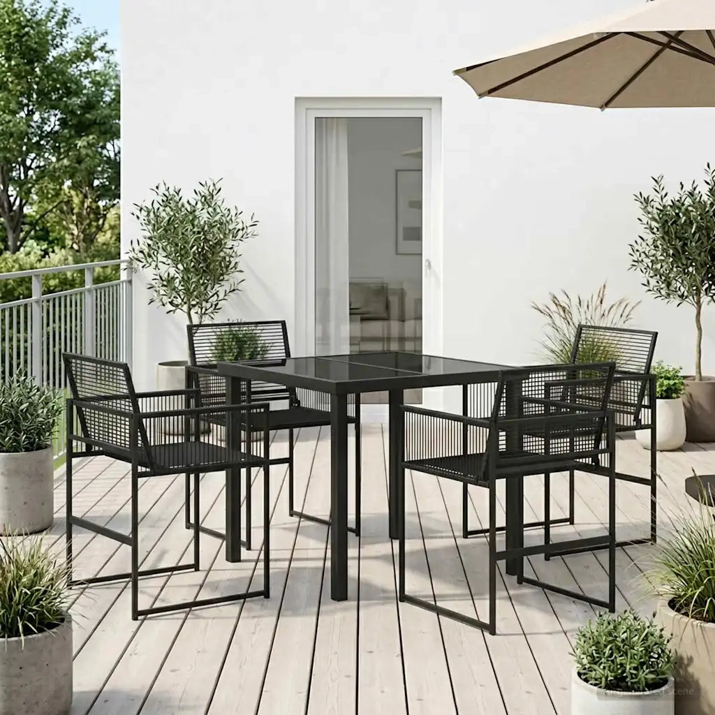 Set da Pranzo per Giardino 5 pcs Nero polyrattan