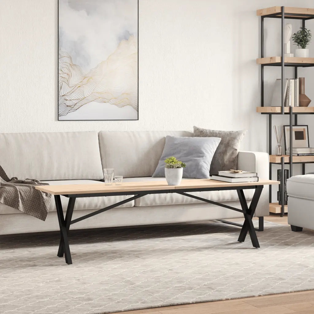Tavolino salotto | Tavolino da caff¨¨ | Tavolino da Soggiorno Telaio a X 160x40x45 cm Legno Pino e Acciaio