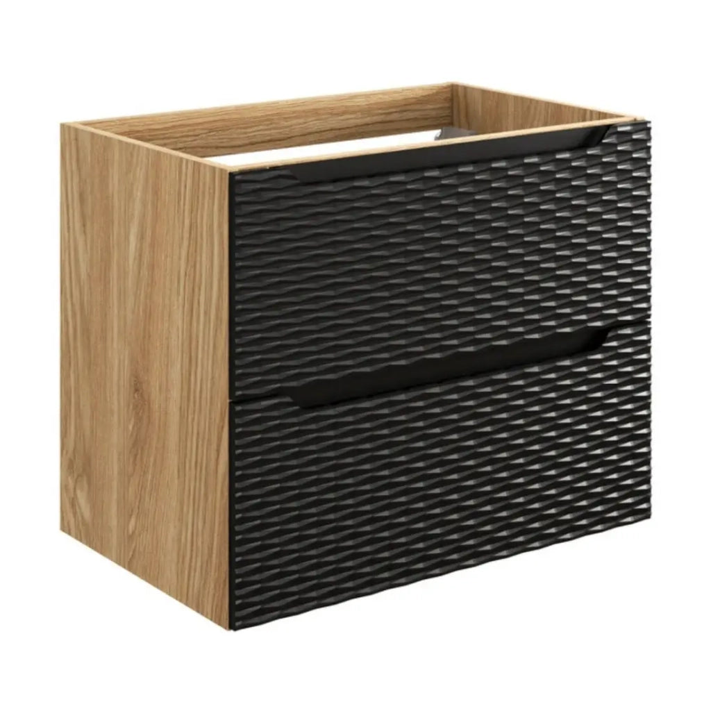 Mobile sottolavabo YOKA – 2 cassetti – Rovere chiaro e nero – L70 × P46 × H57 cm – Da appendere