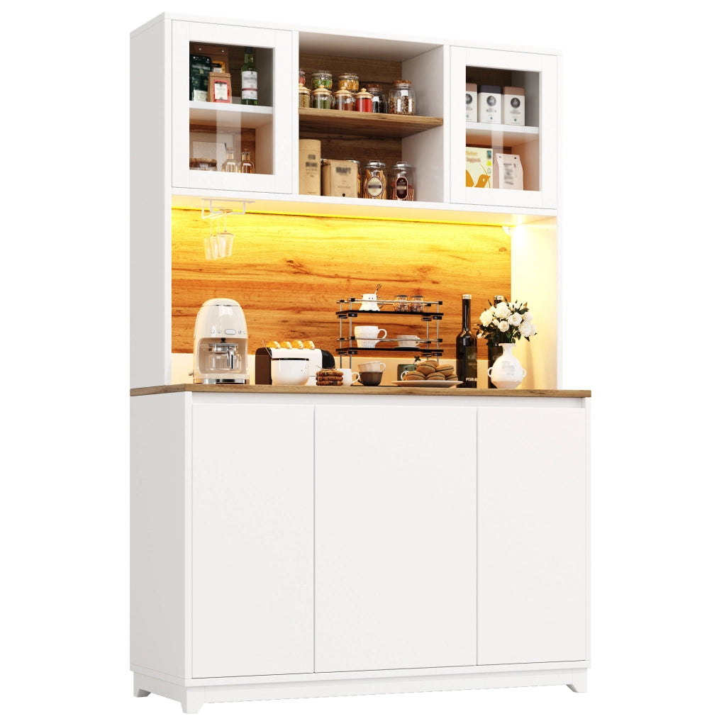 Credenza 120x40x180 cm con LED; ante in acrilico; MDF e metallo; bianco