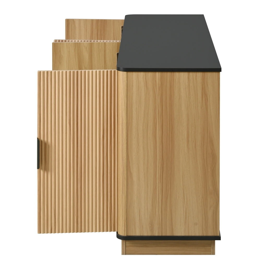 Credenza, mobile a quattro ante, mobile da ingresso, effetto legno, nero e color legno naturale