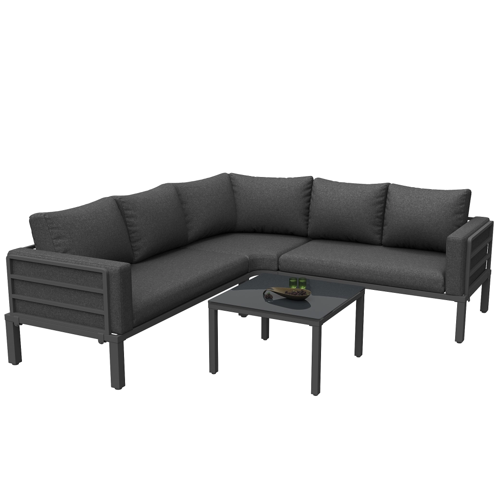 Set Mobili da Giardino con Divano, Tavolino e Cuscini ¨C MINIMAL ¨C Grigio, Vetro, Acciaio, 4-5 Posti