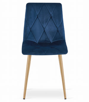 Sedia Valora TYRA in velluto blu navy con gambe color legno