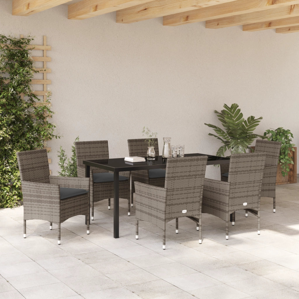 Set da Pranzo da Giardino con Cuscini Rattan Poliestere Grigio