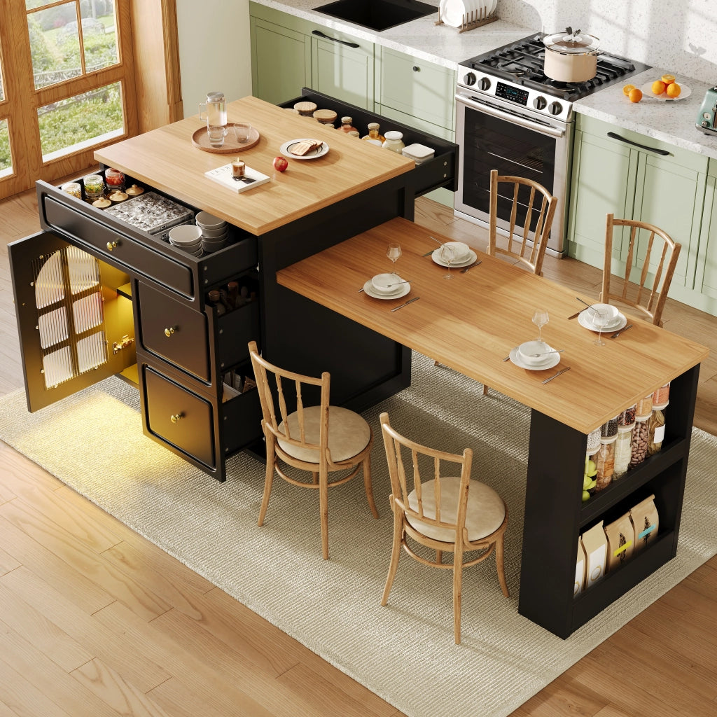 ISOLA CUCINA ESTRAIBILE 122,5-195,5 cm MDF NERO con LED RGB