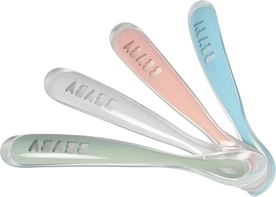 Set di 4 cucchiai in silicone con scatola di trasporto - cucchiaio per neonati per la prima colazione Multicolor