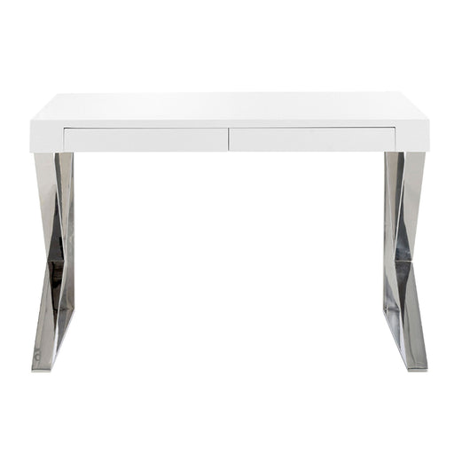 Scrivania in legno bianco e acciaio cromato
