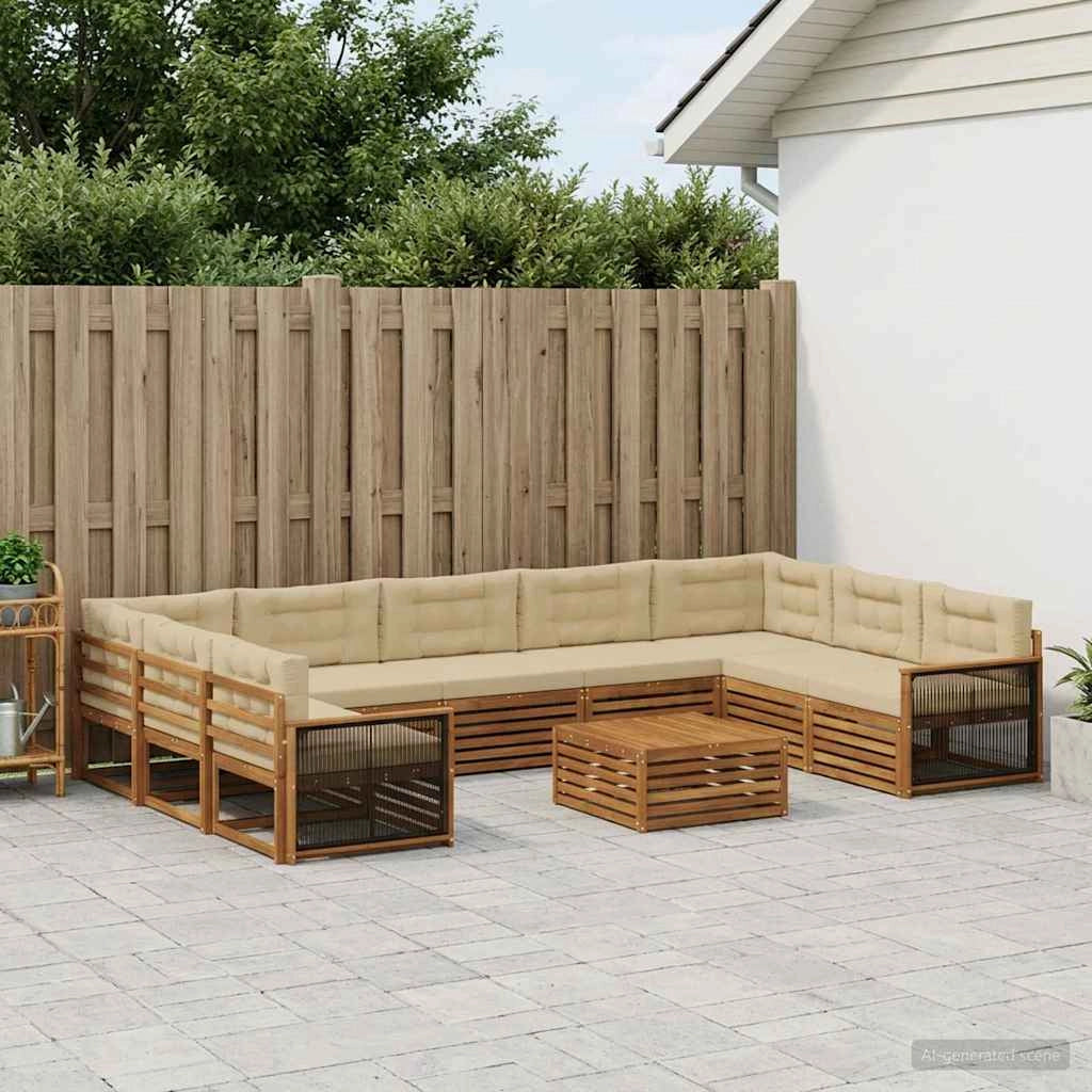 Set di divani da esterno 10 pz Naturale e Beige 3383866