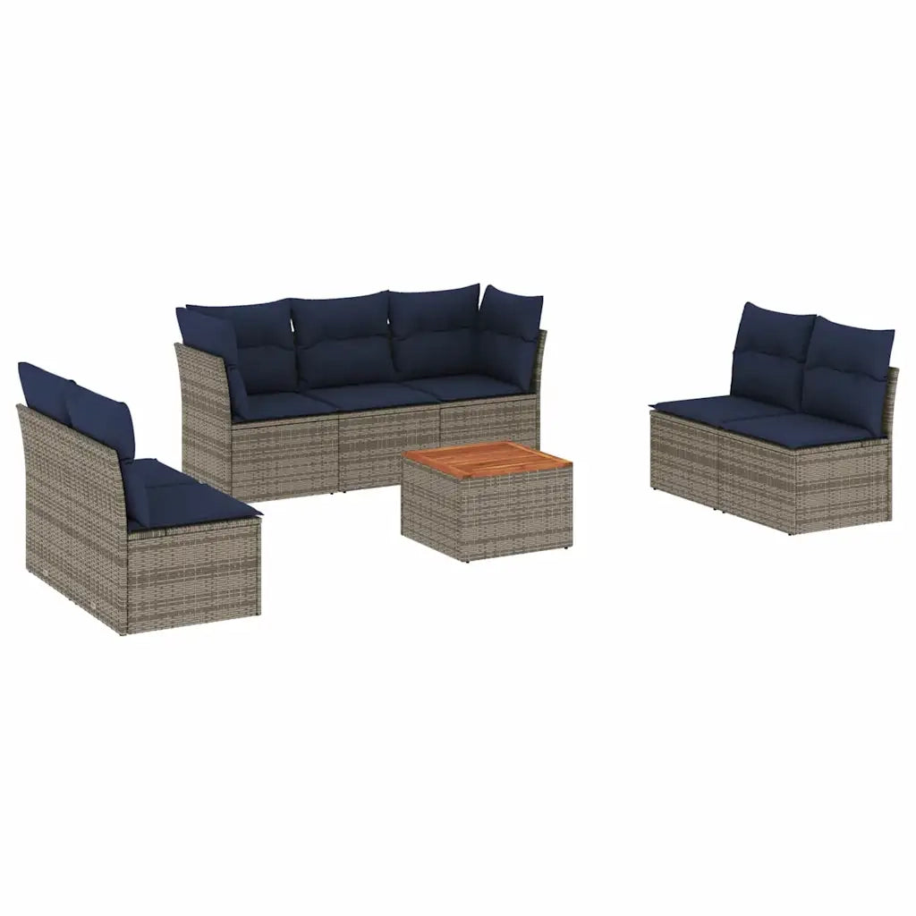 Set Divani da Giardino 8 pz con Cuscini Grigio in Polyrattan 3255900