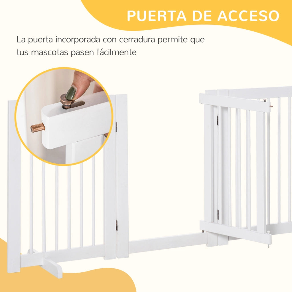 Barriera di sicurezza per cani pieghevole in legno per scale e porte ¨C zephmum ¨C 204x36x75 cm bianco
