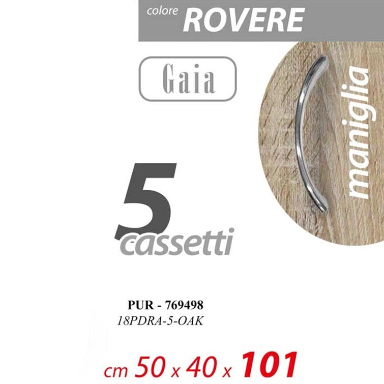 GAIA CASSETTIERA A 5 CASSETTI 50 X 40 X 101 CM IN COLORE ROVERE