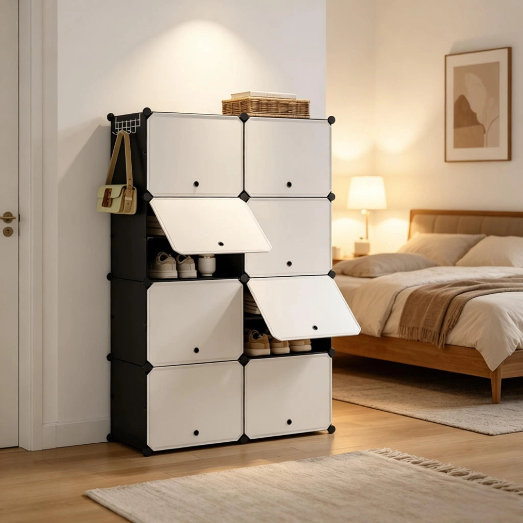 SCARPIERA modulare 36,5 x 94 x 144 cm Nero/Bianco, fino a 32 paia