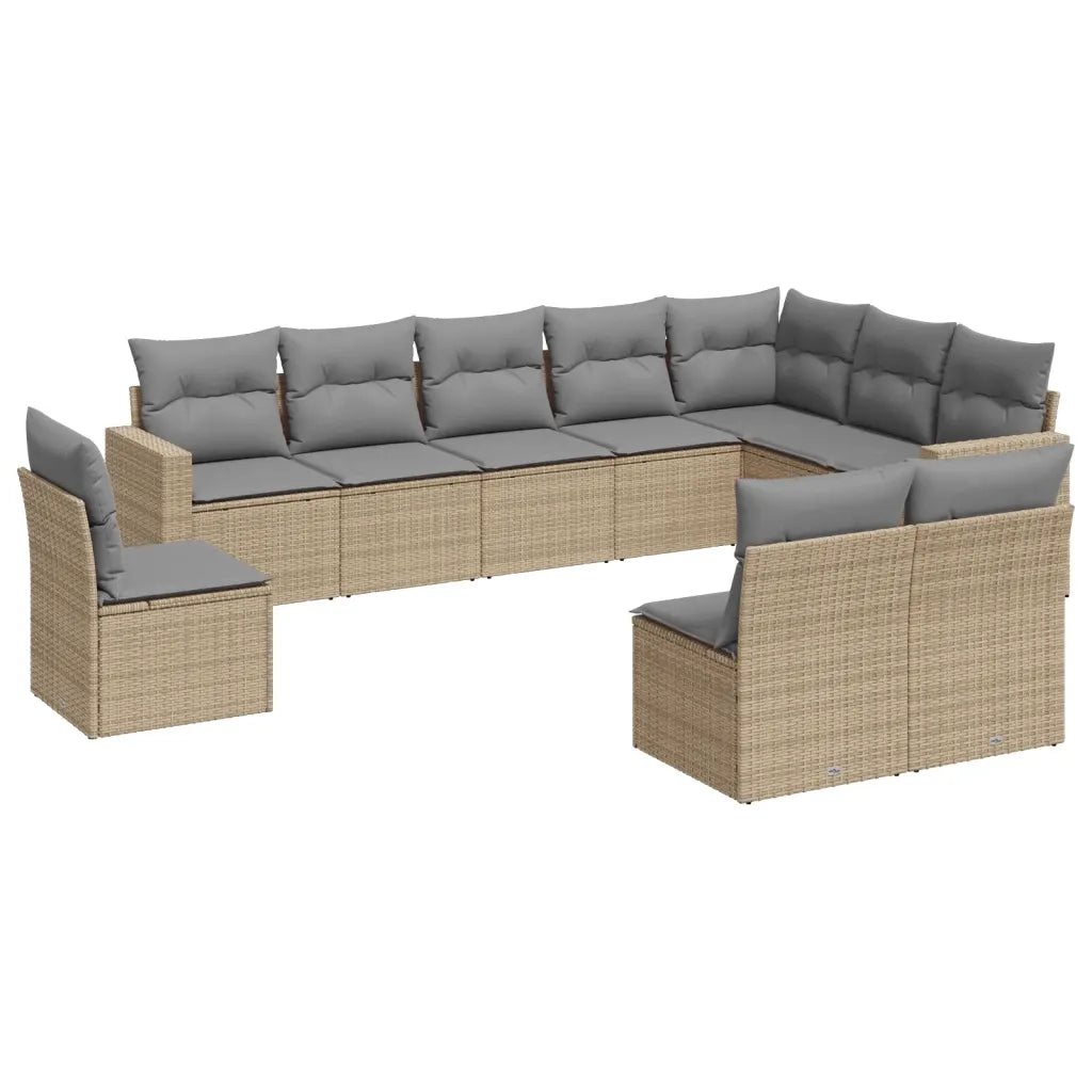Set Divano da Giardino 10 pz con Cuscini Beige in Polyrattan 3251446