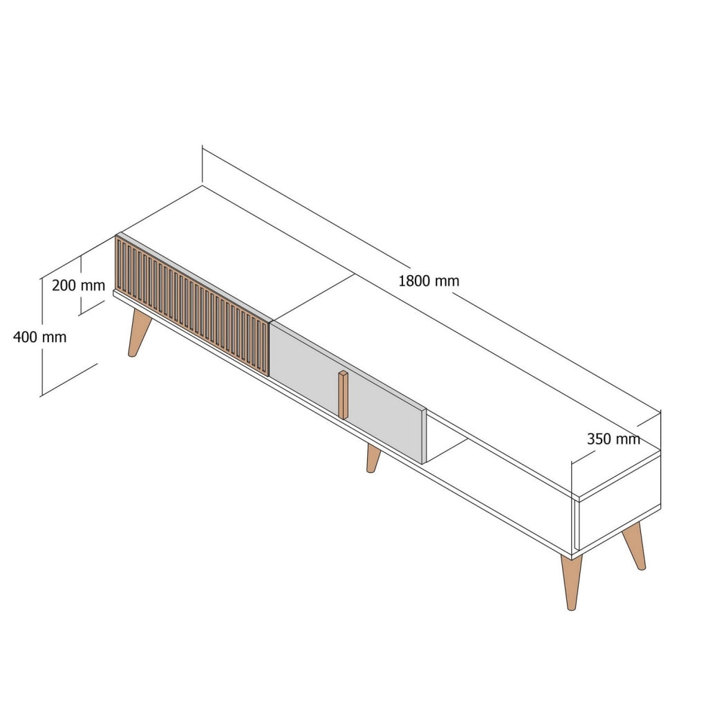 Porta TV in legno "Milan" - 180 x 35 x 40 cm - Noce, Bianco