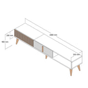 Porta TV in legno "Milan" - 180 x 35 x 40 cm - Noce, Bianco