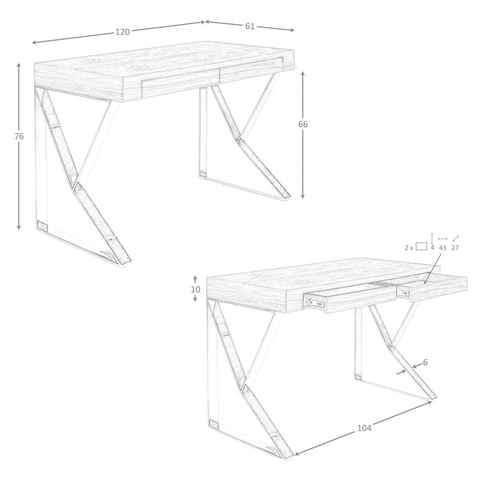 Scrivania in noce e acciaio cromato