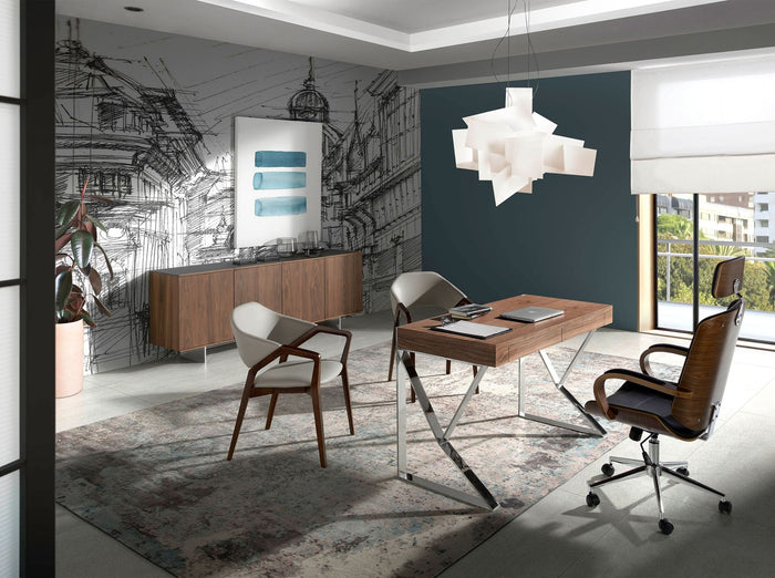 Scrivania in noce e acciaio cromato